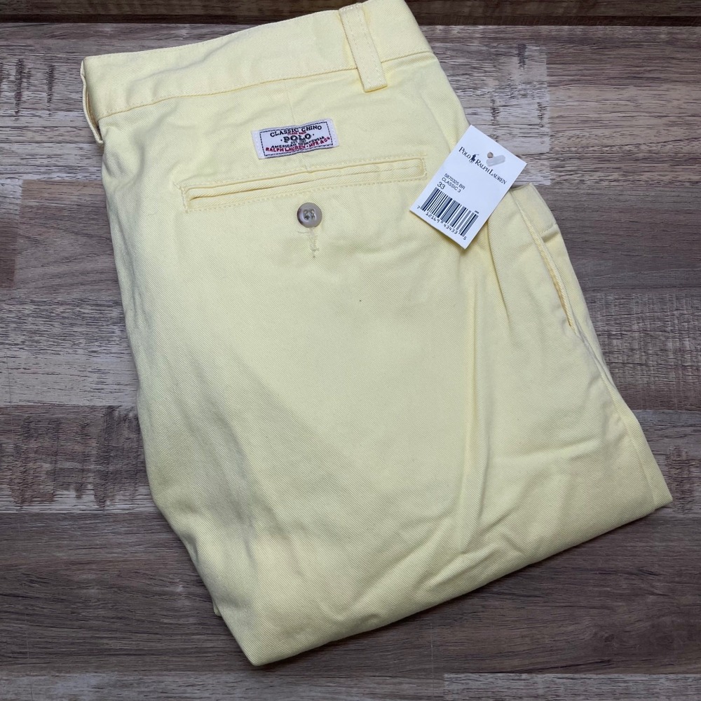 Polo Ralph Lauren Mens The Tyler Short Yellow Pleated Cotton Chino Shorts 33 New